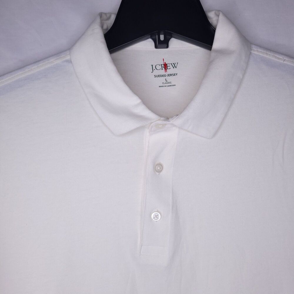 J Crew Polo Shirt Mens Large White Sueded Jersey Oarsman Classic Fit